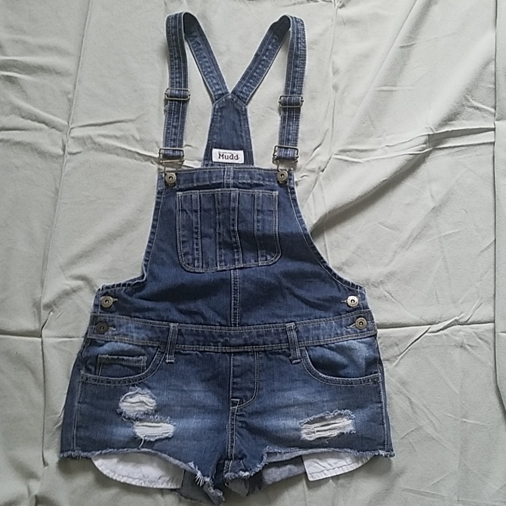 Denim Overall Shorts with pockets
